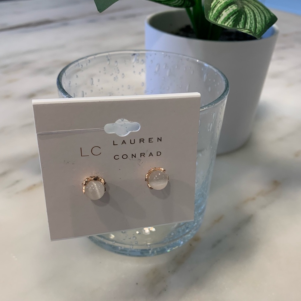 NWT Lauren Conrad Rose Gold Tone Studs With Clear White Center Stone